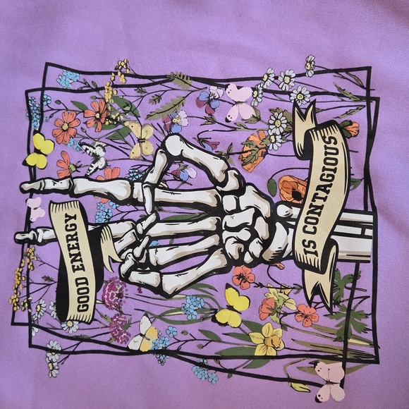 Lavender Graphic Hoodie with Floral Skeleton Design - Picture 2 of 4